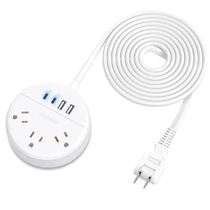 2 Prong Power Strip, NTONPOWER 10 FT Extension Cord, 2 Prong to 3 Prong Outlet Adapter, 180°Non-Polarized, 3 Outlets 4 USB (2 USB C), Wall Mount for Old House Non-Grounded Outlets,White - size: 10 ft