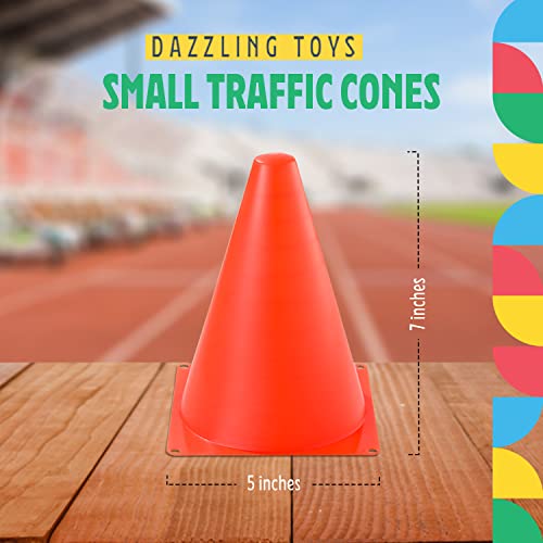 Dazzling Toys Mini Traffic Cones - 7" mini Cones, Sports Safety Cones for Soccer Cones and Basketball Practice Equipment - Mini Orange Cones for Soccer Practice and Small Driving Practice Cones.