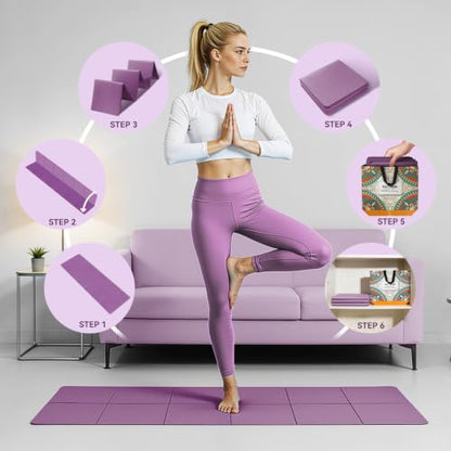 Foldable Yoga Mat Thick Non-Slip Exercise Mat - color: purple