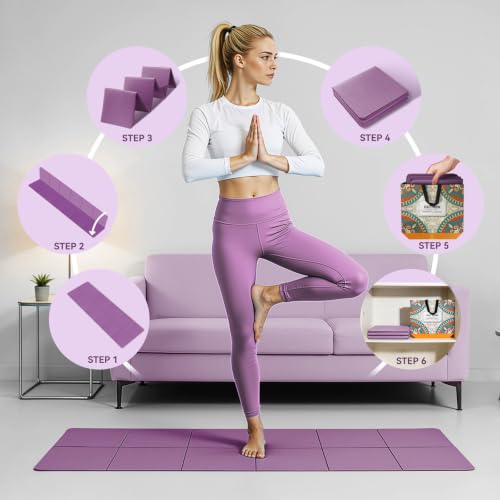 Foldable Yoga Mat Thick Non-Slip Exercise Mat - color: purple
