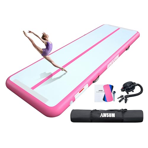 AWSUM Inflatable Gymnastics Mat, Tumble Track Air Mats with Pump - color: Pink/Pink, size: 16ft*3.3ft*4in(5*1*0.1M)