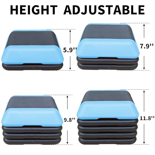 16" x 16" High Aerobic Step Aerobics Stepper Platform with 4 Risers, Exercise Workout Stepper, Home Gym Equipment, Fitness Step Platform, Adjustable Aerobic Stepper - color: Black+Blue