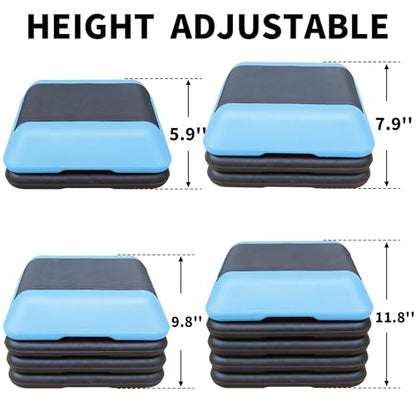 16" x 16" High Aerobic Step Aerobics Stepper Platform with 4 Risers, Exercise Workout Stepper, Home Gym Equipment, Fitness Step Platform, Adjustable Aerobic Stepper - color: Black+Blue