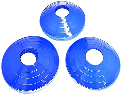 BlueDot Trading High Visibility Disc Cones for Sports, Agility Training, Soccer, Football, Field Cone Markers for Adults or Kids with Holder, Blue, Quantity 30-Pack