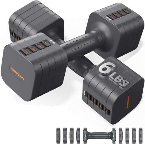 FEIERDUN DB3 5-in-1 Adjustable Dumbbell Set, 6LB/10LB Pair Adjustable Weights for Women at Home, Dual Locking Stable Hand Weights with TPU Soft Handle, Home Gym, Rehab, Pilates, Yoga, Strength Training - color: A-Strength Grey, style: 6LBS Pair (12LBS Tot