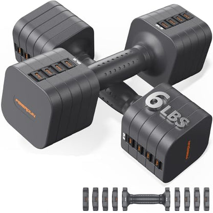 FEIERDUN DB3 5-in-1 Adjustable Dumbbell Set, 6LB/10LB Pair Adjustable Weights for Women at Home, Dual Locking Stable Hand Weights with TPU Soft Handle, Home Gym, Rehab, Pilates, Yoga, Strength Training - color: A-Strength Grey, style: 6LBS Pair (12LBS Tot