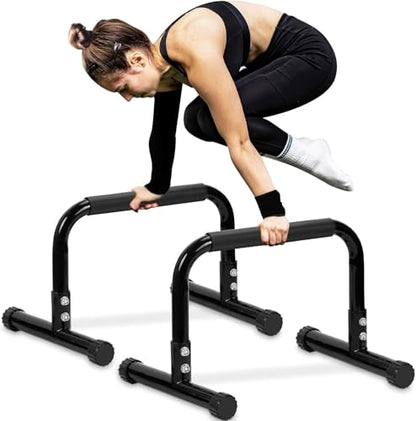 Push Up Bar, 14'' High Steel Parallettes & Dip Bar with Full Coverage Foam Handle, Heavy-Duty Calisthenics Parallel Bars for L-Sit, Dips, Home Gym Strength Training Workout