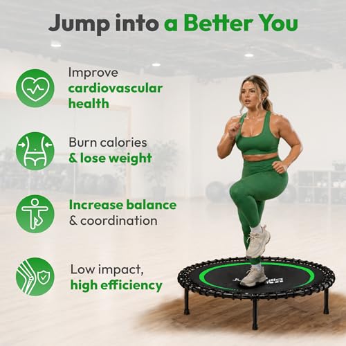 JUMPZYLLA Mini Rebounder Trampoline for Adults, Fitness Trampoline with Bar - color: Green