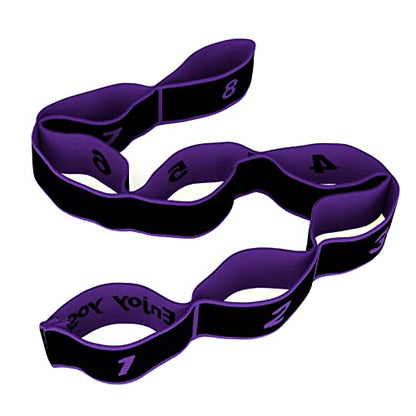 Muka Elastic Yoga Strap with Loops for Flexibility, Exercise Stretching Band for Physical Therapy - color: Purple