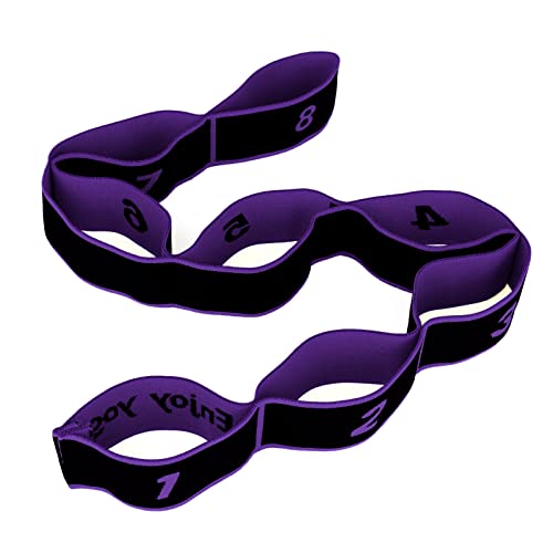 Muka Elastic Yoga Strap with Loops for Flexibility, Exercise Stretching Band for Physical Therapy - color: Purple