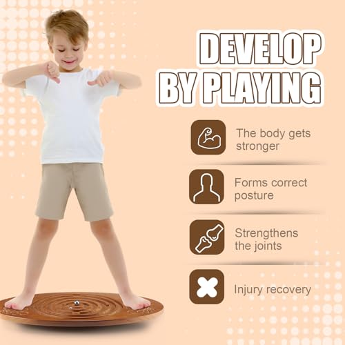 Maze Balance Board for Kids Wobble Wooden Board with 2 Beads for Toddlers, Teens, Adult, Leg Workout, Exercise Training, Physical Therapy, Body Weight Fitness, Skiing, Surfing, Skateboarding