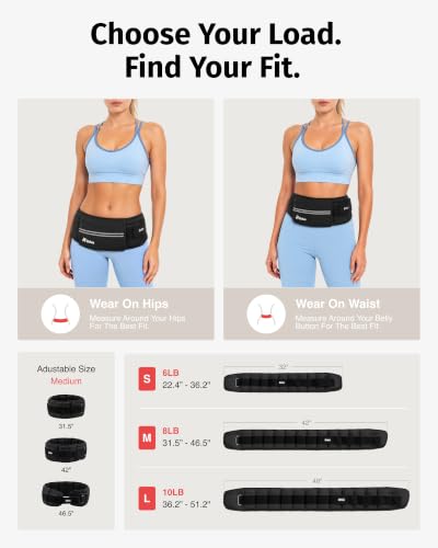ZELUS Weighted Belt for Women Men, 6/8/10lb Z-Fit Adjustable Weighted Belt - size: Medium-8LB (31.5” - 46.5")