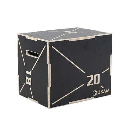 Non-Slip Wood Plyometric Jump Box- 3-in-1 Wooden Plyo Box for Home Gym and Outdoor Workout - size: 24" x 20" x 16"