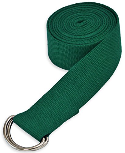 YogaAccessories D-Ring Buckle Cotton Yoga Strap (Choose from 6ft, 8ft, 10ft) - color: Green