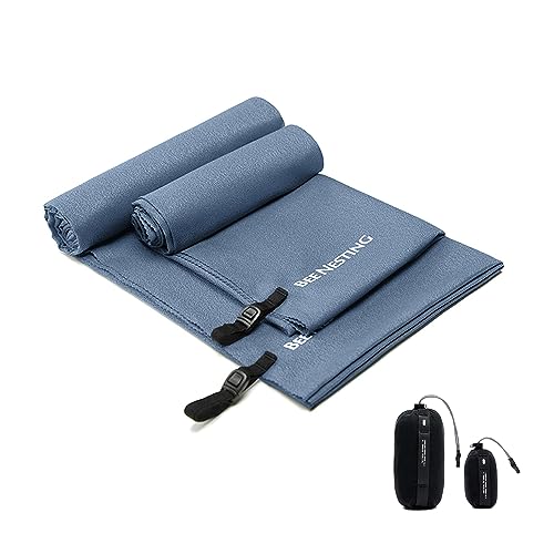 Bee Nesting Ultralight Quick Dry Towel - Medium&Small 2 Pack Microfiber Towels with Compact Packable Pocket for Lightweight Backpacking Travel, Beach, Gym, Camping & Hiking(Navy Blue, M&S 2 Set) - color: Navy Blue, size: M&S