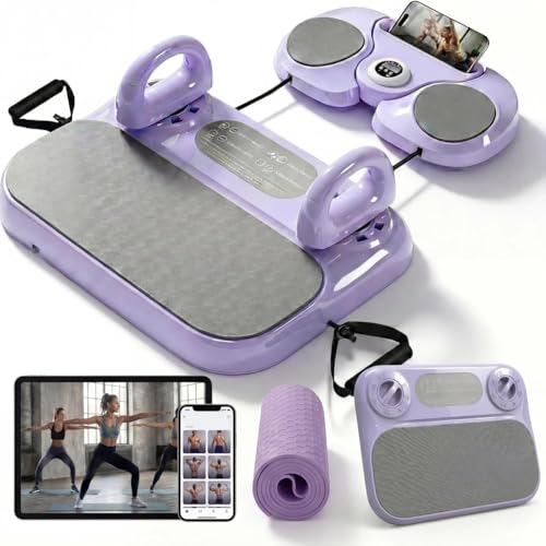 Foldable Pilates Reformer Board for B324324w/ Resistance Bands, Purple Sliders for Core, Balance & Push-Up Training, Mini Home Friendly Pilates Equipment Set for Women & Men