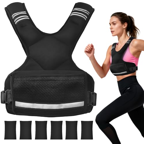 Adjustable Weight Vest for Men & Women, 4-10LBs/11-20LBs with 6 Weight Pags, Pockets & Reflective Strip for Running, Strength Training, Fat Loss & Body Sculpting