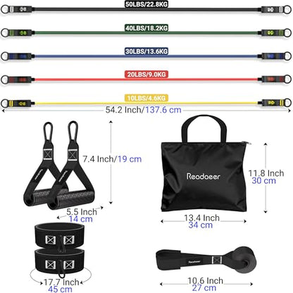 Readaeer Resistance Bands, Exercise Bands for Working Out, Work Out Bands with Handles for Men and Women for Indoor and Outdoor Sports