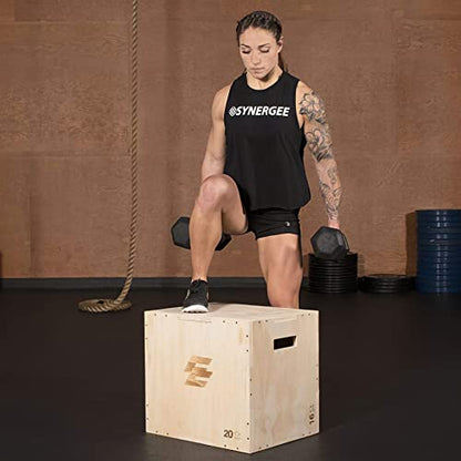 Holleyweb 3 in 1 Wood Plyo Box, Jump Box Plyometric Non-Slip for Skipping, Jumping,Box Jumps, Squats, Step-Ups, Dips, Rounded Corners for Safety (A-YD05003-USAM028)