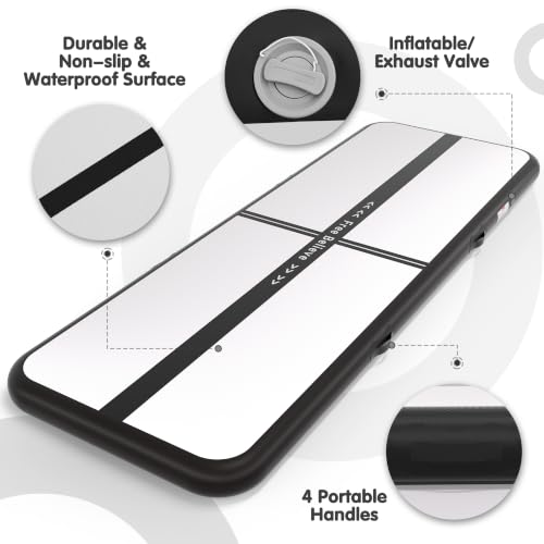 FINCOME Inflatable Gymnastics Mat Tumble Track Air Mats for Home with Pump - color: Black, size: 13ft*3.3ft*4inches(4m*1m*0.1m)