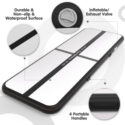 FINCOME Inflatable Gymnastics Mat Tumble Track Air Mats for Home with Pump - color: Black, size: 20ft*3.3ft*4inches(6m*1m*0.1m)