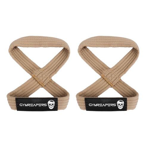 Gymreapers Figure 8 Lifting Straps For Deadlift, Powerlifting, Strongman, & Cross Training Strong Weightlifting Wrist Straps For Men, Women - color: Khaki, size: Medium