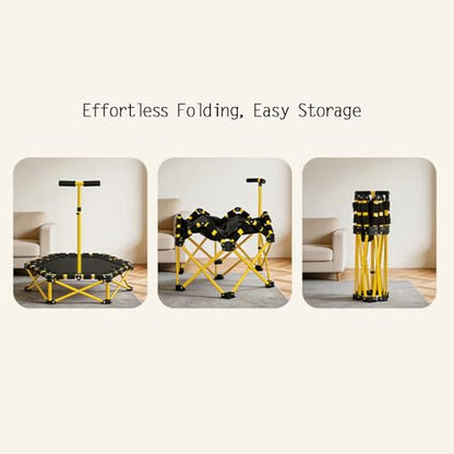 Foldable Mini Trampoline, Rebounder Trampoline with Adjustable Foam Handle Height Adjustable Trampoline Recreational Workout Indoor Home Gym Max Load 440lbs - color: Yellow