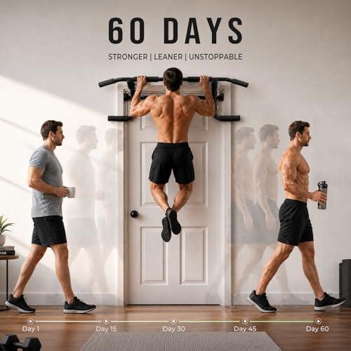 EAST MOUNT 2026 Upgrade Doorway Pull Up Bar for Door Frame, Adjustable Height & Width(29.5"–37.4"), No Screws, No Damage, No Removal Needed, 440 lbs Heavy Duty Home Gym Chin Up Bar