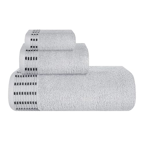 MALLONI HOME Ultra Soft 3 Pack Cotton Towel Set, Contains a Bath Towels 28x55 inch, a Hand Towels 16x24 inch & a Wash Coths 12x12 inch, Ideal Everyday use, Compact & Lightweight - Light Grey - color: Light Grey, size: 3 Pack Set