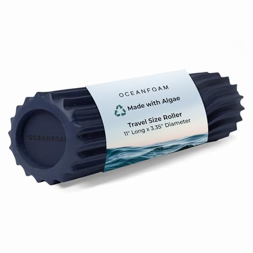 Ripple Travel Foam Roller (11" x 3.35") Firm Mini Foam Roller for Physical Therapy, Deep Tissue Massage, Back Pain, High Density, Ergonomic Wave Textured, Yoga, Pilates, Exercise (Dark Navy) - color: Dark Navy