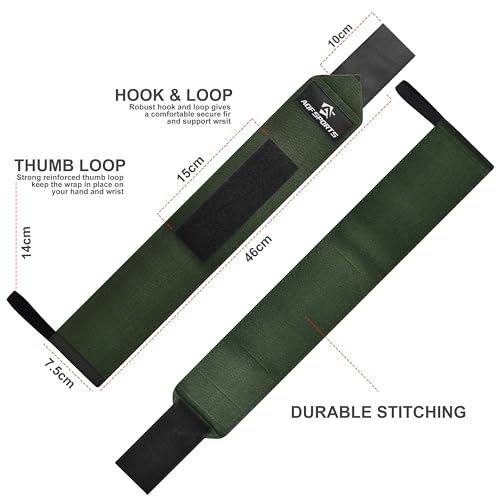 AQF Wrist Wraps for Weightlifting & Powerlifting, 18" USPA Approved (Pair) - color: Military Green