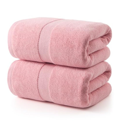 ecolook 2 Pack 100% Cotton Bath Towels, 28 x 55 Inches, Soft | Lightweight, Highly Absorbent & Quick Dry Body Towels for Bathroom, Shower, Gym & Daily Use, Pink - color: Pink