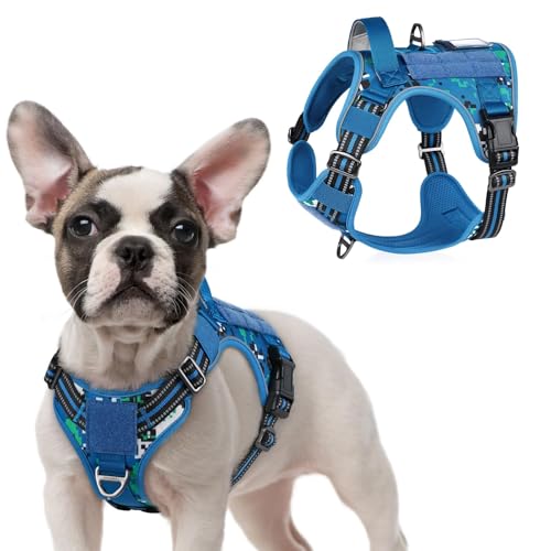 rabbitgoo Tactical Dog Harness for Small, No Pull Military Service Vest - color: Blue Camo, size: Small