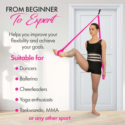 Stretching Strap With Door Anchor - Stretching Equipment to Improve Legs Flexibility - Splits Trainer For Home Ideal In Ballet, Dance, Cheerleading, Taekwondo, Yoga, Pole Dancing & Gymnastics - color: Pink