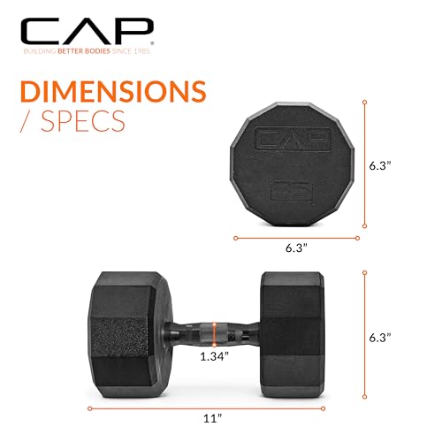 CAP Rubber Coated Dumbbell Weights, Free Weights for Home Gym Strength Training, Anti-Roll Hex Dumbbells with Black, Chrome & Comfort Grip Handles, Singles - size: 35 lb, style: 12-Sided - Black Handle