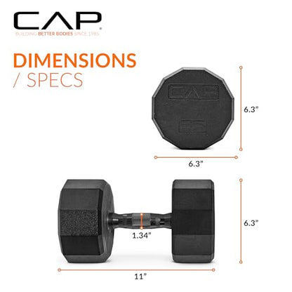 CAP Rubber Coated Dumbbell Weights, Free Weights for Home Gym Strength Training, Anti-Roll Hex Dumbbells with Black, Chrome & Comfort Grip Handles, Pairs & Sets - size: 35 lb - Pair, style: 12-Sided - Black Handle