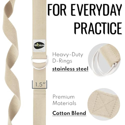 TECEUM 2 IN 1 Yoga & Mat Strap for Stretching – Cotton – 6/8/10 ft - color: Beige, size: 6 ft