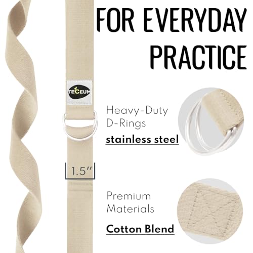 TECEUM 2 IN 1 Yoga & Mat Strap for Stretching – Cotton – 6/8/10 ft - color: Beige, size: 8 ft