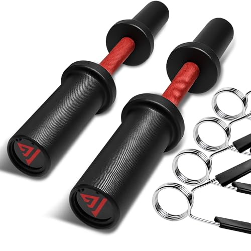 16" Olympic Dumbbell Handle, Dumbbell Bar for 2-inch Olympic Weight Plates, Loadable Dumbbells for Home Gym Strength Training, 2 Pair of Spring Collars Included - color: Red