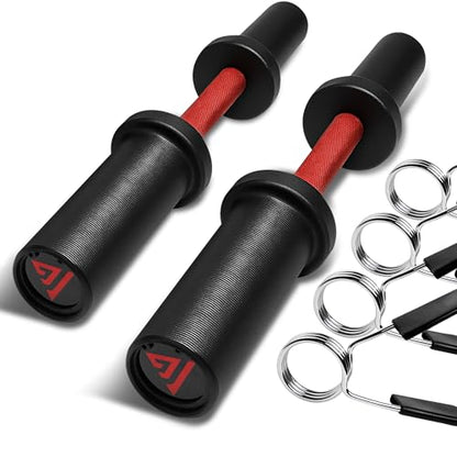 16" Olympic Dumbbell Handle, Dumbbell Bar for 2-inch Olympic Weight Plates, Loadable Dumbbells for Home Gym Strength Training, 2 Pair of Spring Collars Included - color: Red