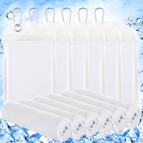 6 Pack Cooling Towels 40" x 12" Sport Towels, Cooling Rag for Neck and Face Ice Breathable Chilly Portable Neck Wraps for Yoga(White) - color: White