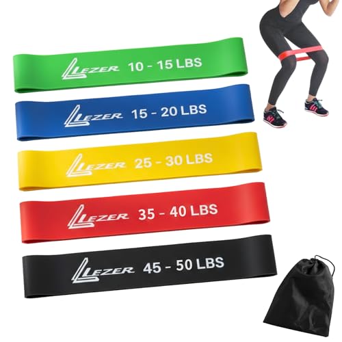 Resistance Loop Bands for Exercise Workout, Elastic Band, Stretch, Home Gym Fitness, Strength Training, Physical Therapy, Yoga, Women, Men, with Instruction and Carry Bag, Set of 5