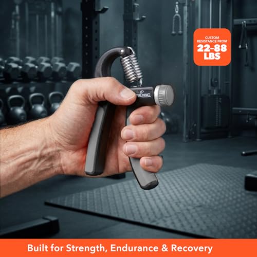 Spalding - Adjustable Hand Grip Strengthener, 22-88 lbs Resistance Hand Gripper for Forearm Wrist Finger Training, Anti Slip Ergonomic Handle Grip Trainer for Home Gym Fitness (Black)