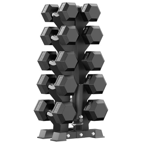 PAPABABE Hex Dumbbell Sets with Rack, 100-600lb Rubber Coated Dumbbell Weight Set and Storage Rack, Multiple Options Hand Weights for Strength Training - style: 450lb Set (Pair of 35, 40, 45, 50, 55lb)