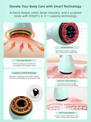 Electric Lymphatic Drainage Massager with Pulse Therapy & Heat – 12-Level Cupping Massage Device for Cellulite Reduction, Body Sculpting, Deep Tissue Pain Relief & Muscle Recovery