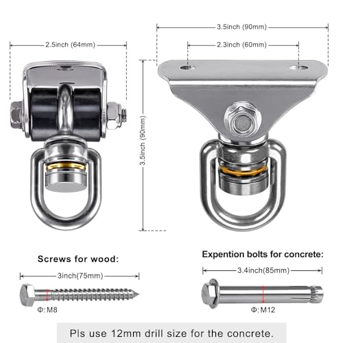 2 Pack Silent Swing Hanger Heavy Duty Stainless Steel Swing Hook with Swivel Bearing for Hammock Chair, Porch Swing, Yoga Silk, Punching Bag 1000 lbs Capacity - color: 2pcs Silent Swing Hanger With Bearing