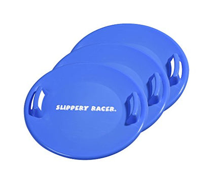 Slippery Racer Heavy-Duty Cold Resistant Downhill Pro Adults and Kids Plastic Outdoor Winter Saucer Disc Snow Sled with Handles (Blue, 3)