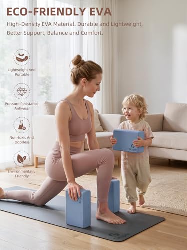Gruper Yoga Blocks 2 Pack, 9"x6"x3" Exercise Blocks High-Density EVA Foam Blocks with Soft Non-Slip Surface, Lightweight Yoga Props for Yoga Pilates Meditation & Stretching - color: Grayish Blue