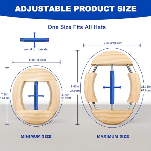4 Way Hat Stretcher, Hat Stretcher for Fitted Hats, Heavy Duty Hats Shaper Extender w. Lever Wrench for Men All Kind of Caps - color: Blue Upgraded_4way