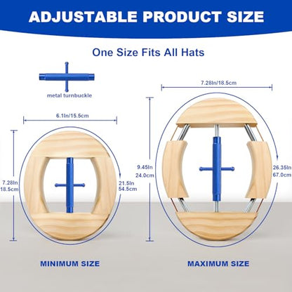 4 Way Hat Stretcher, Hat Stretcher for Fitted Hats, Heavy Duty Hats Shaper Extender w. Lever Wrench for Men All Kind of Caps - color: Blue Upgraded_4way